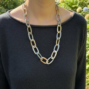 Tat2 Designs 21" Chain Link Hammered Silver & Gold Necklace